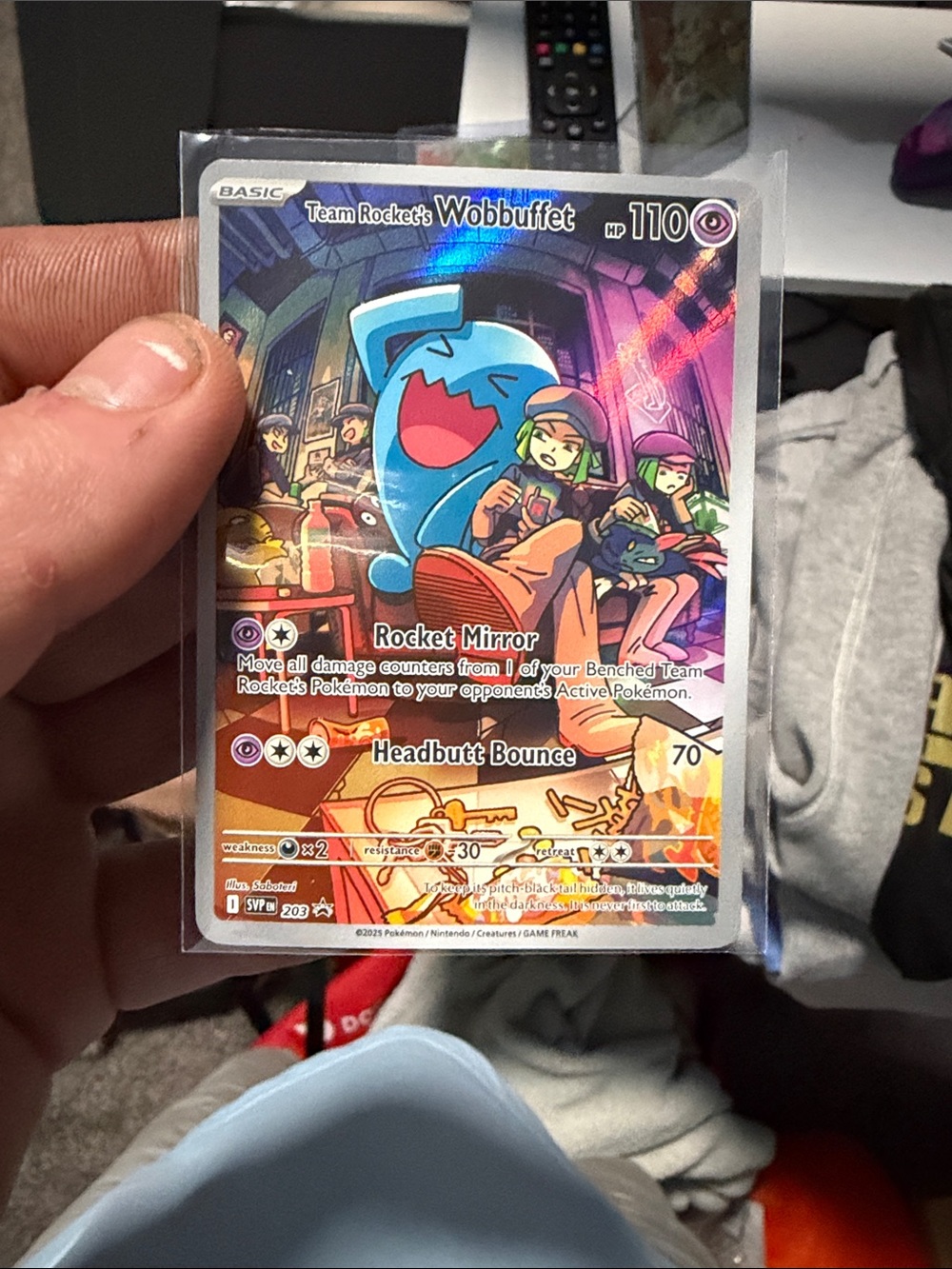 Pokemon Team Rocket Wobbuffet Holographic Card - Blue & Purple Artwork